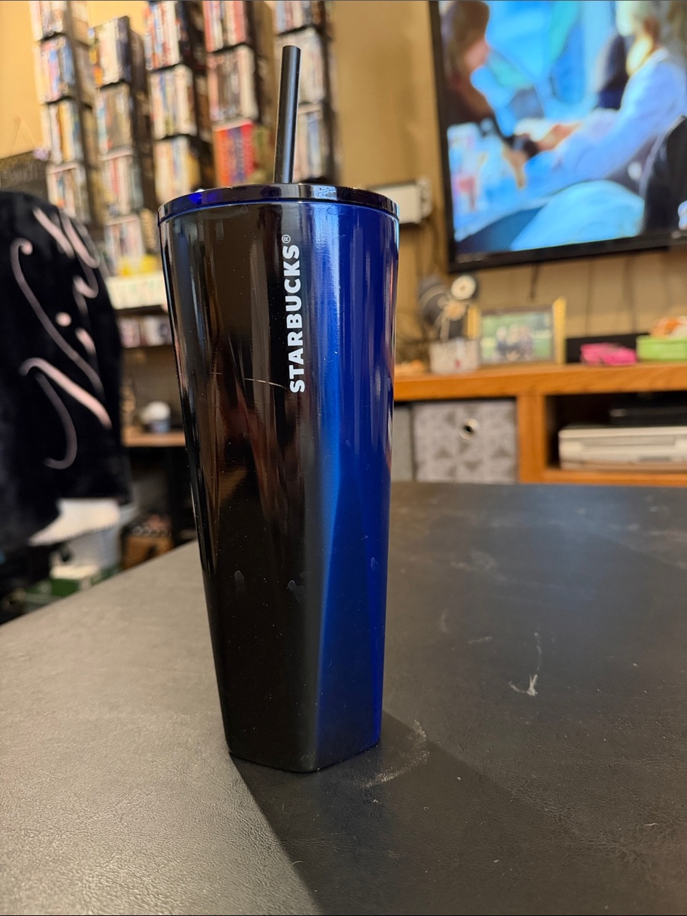 Starbucks Black and Blue Tall Tumbler with Straw